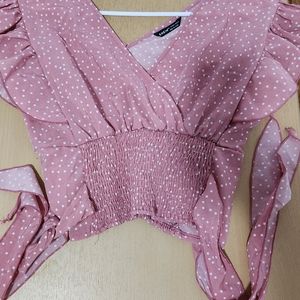 SHEIN Pink Polkadot Crop Top Size Large